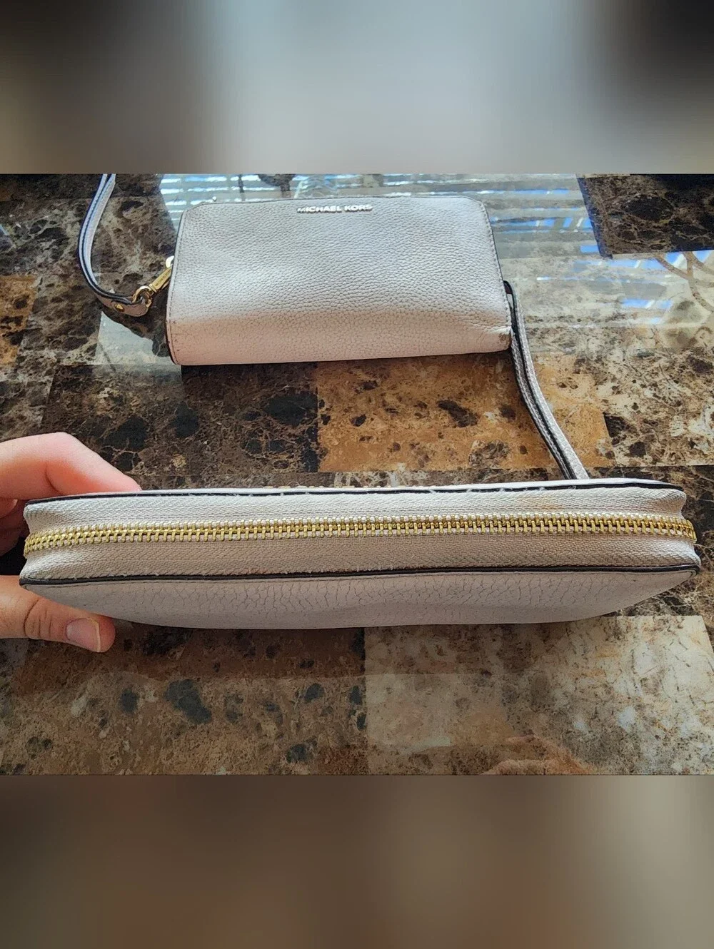 Michael Kors Pebbled Leather Wristlet Wallet Soft Pink/Gold & Continental Wallet